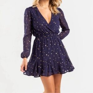 Francescas long sleeve navy dress with gold stars size S small